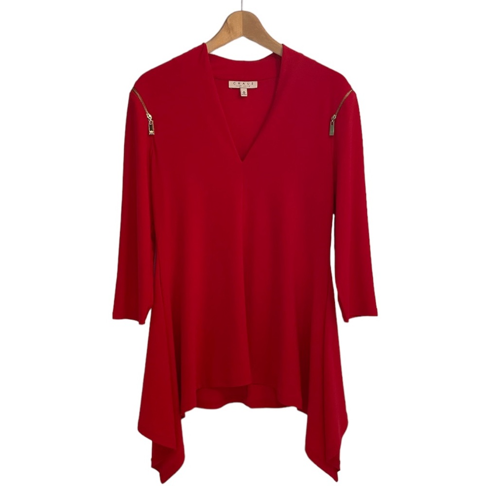 ★ Chaus | Long Flowy 3/4 Sleeve Tunic with Faux Zippers ★